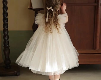 Birthday Dress, White dress, ivory dress, Junior Bridesmaid Dress, First Communion Dress, Tulle Dress, baptism dress, Spring Dress