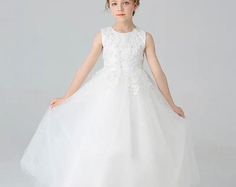 Abito da principessa per ragazze di lusso con paillettes in pizzo tulle da sposa festa da damigella d'onore abito soffice per bambini abiti da spettacolo formale da sera per bambini