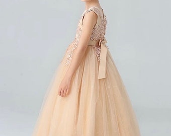 Luxe filles princesse robe paillettes dentelle Tulle mariage demoiselle d'honneur fête moelleux robe enfants enfants soirée formelle reconstitution historique robes