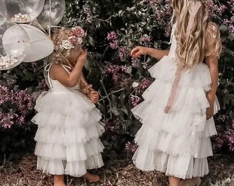 Flower girl dress, Spring flower girl dress, Tulle flower girl dress, white flower girl dress, princess girl dress, communion dress for girl