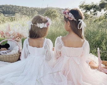 Baby Meisjes Zwitserse Dots Jurk voor Kinderen Bladerdeeg Mouw Peuter Bruiloft Vest voor Kinderen Boutique Kleding Witte Zomerkleding