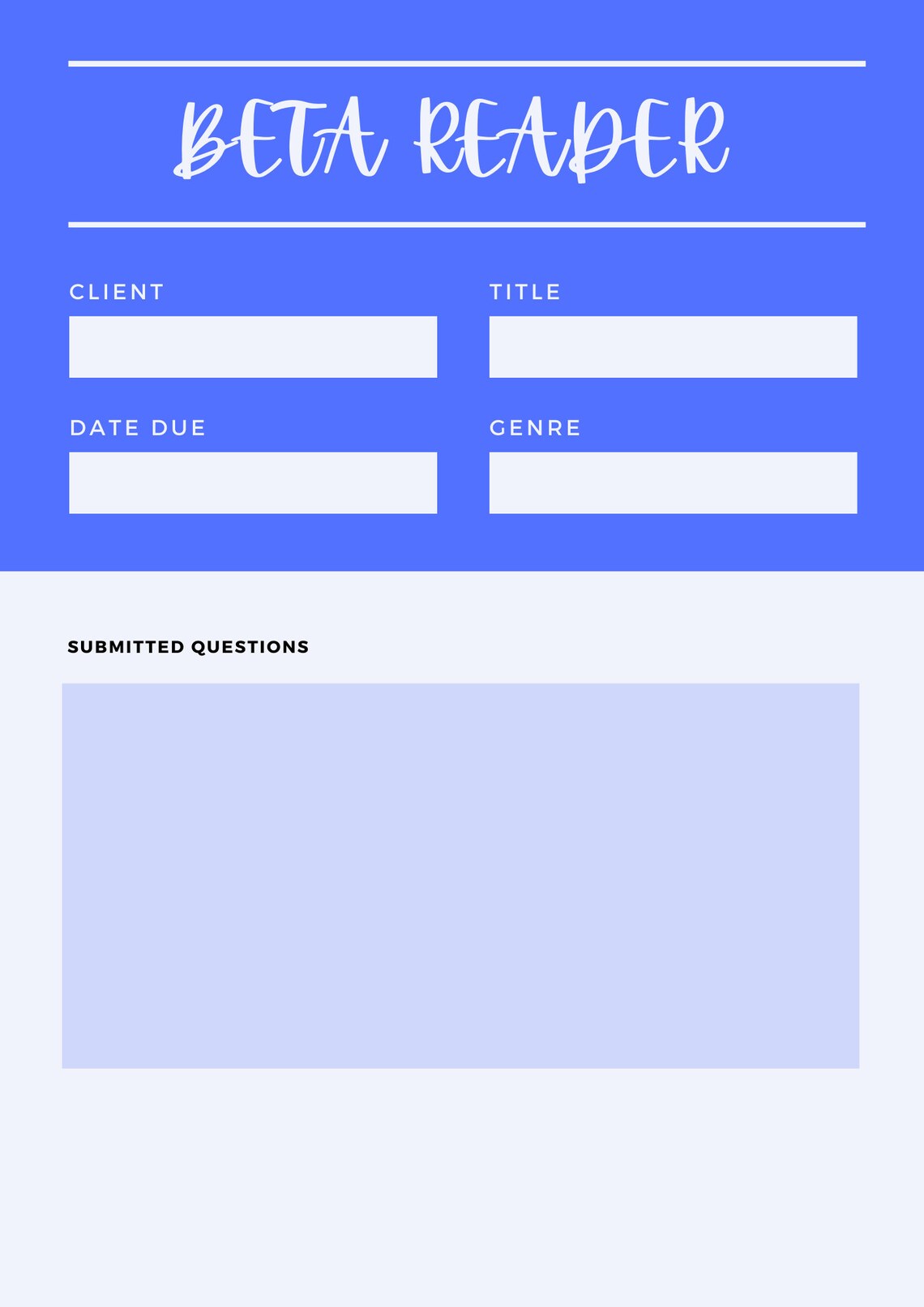 Beta Book Reader Template Printable Download Freelance Etsy