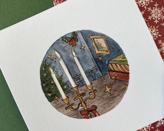 Candele Giclee Art Print / Stampa acquerello / Pittura di candele di Natale / Regalo di Natale / Idea regalo / Arte ad acquerello / Pittura