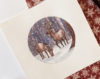 Reindeer Giclee Art Print / Watercolor Print / Christmas Painting / Christmas Gift / Gift Ideas / Watercolor Art / Reindeer Painting