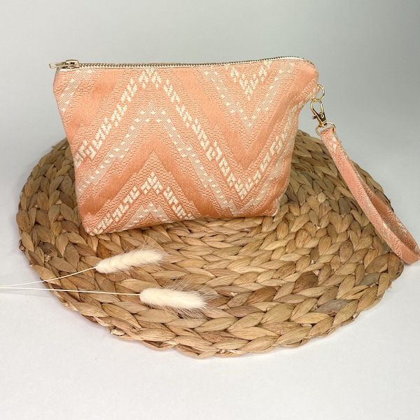 Peach and Cream Clutch Wristlet - Remnant Fabrics - Handmade in PA