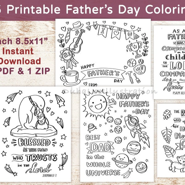 Printable Father's Day Bible Verse Coloring Pages, Father's Day Scripture Card, Christian Kids Activity, Gifts for Dad, Sunday School Craft