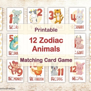 12 chinesische Sternzeichen Tiere Memory-Spiel, CNY Aktivität Memory-Spiel, Frühlernen Homeschool Montessori Memory-Karten, Digital