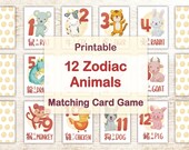 Chinese Zodiac Animals Matching Game, Montessori Flash Cards (Digital Download)