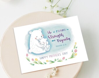 Printable Scripture Happy Mother&#39;s Day Card, Digital Download Christian Bible Verse Mother&#39;s Day Card, Gift for Mom, Card for Mom, Mama Bear