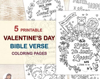 Printable Valentine's Day Bible Verse Coloring Pages, Scripture Coloring Sheets, Valentines Christian Kids Activity, Sunday School Craft