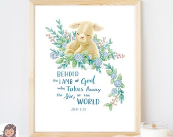 Lamb of God Easter Printable Wall Art, Digital Easter Poster, Easter Scripture quotes, Bible Verse Card, John 1:29, Printable Christian Art