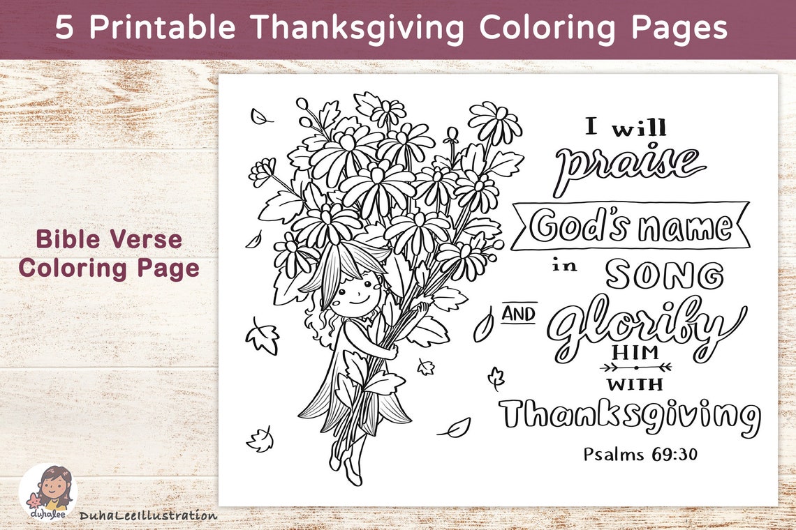 Printable Thanksgiving Bible Verse Coloring Pages Happy - Etsy