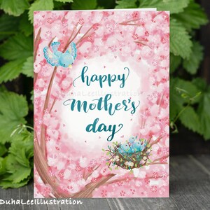 Happy Mother&#39;s Day Printable Card, Mothers Day Bird Illustration, Digital Download Printable Mother&#39;s Day Card, Gift for Mom, Card for Mom