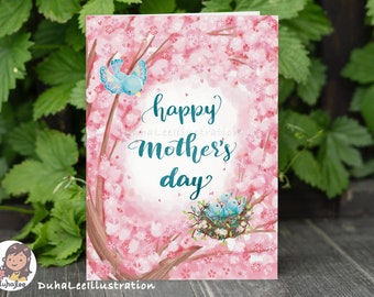 Happy Mother&#39;s Day Printable Card, Mothers Day Bird Illustration, Digital Download Printable Mother&#39;s Day Card, Gift for Mom, Card for Mom