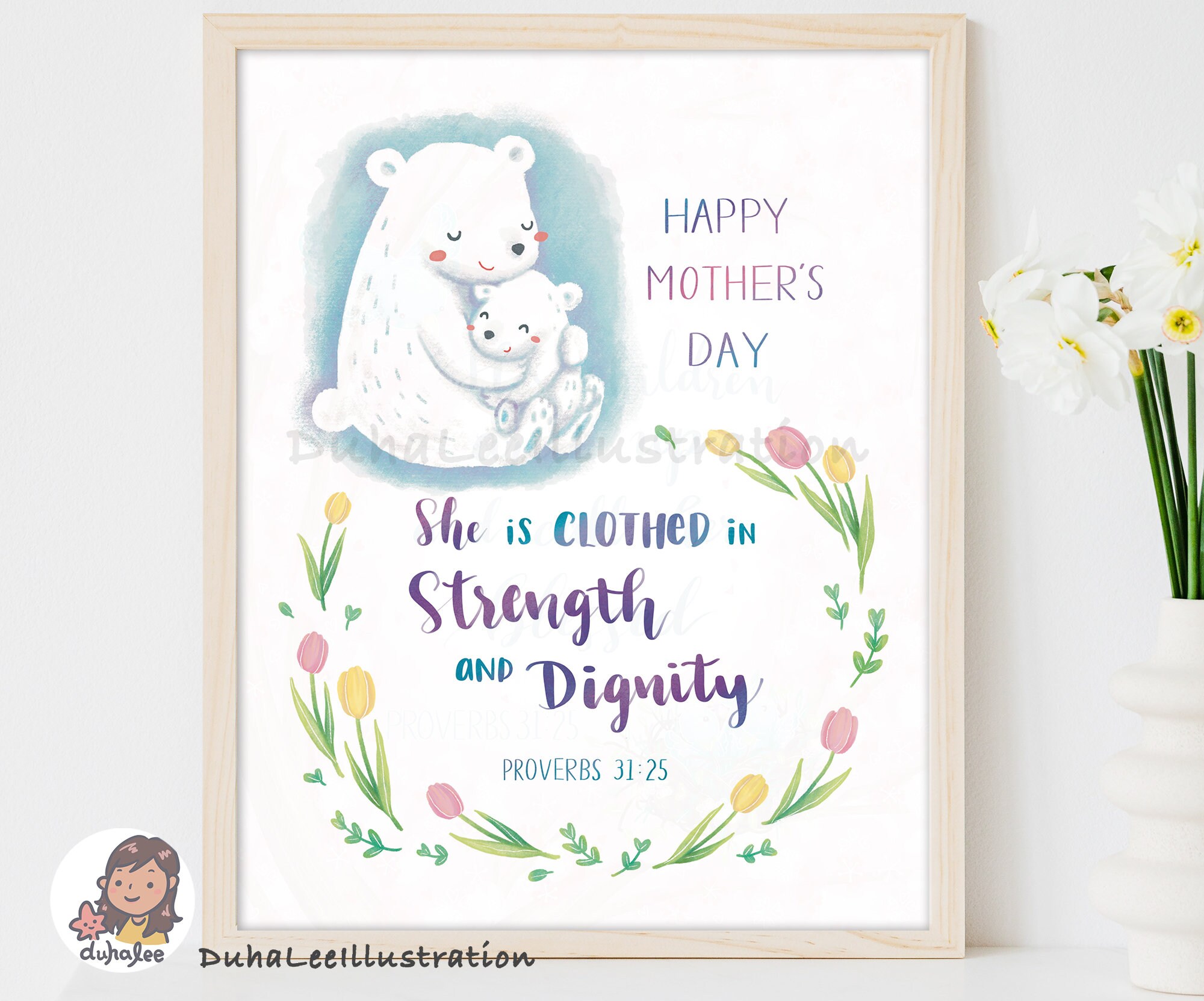Printable Mother's Day Scripture Verse Wall Art, Christian Mothers Day Gift, Gift for her, Bible Verse Card and Large Poster, Proverbs 31:25