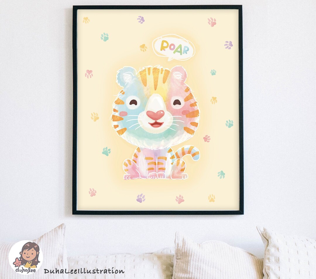 Printable Tiger Nursery Kids Room Decor | Pastel Illustration | Year of ...