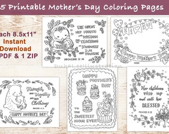 Printable Mother&#39;s Day Bible Verse Coloring Pages, Mother&#39;s Day Scripture Card, Christian Kids Activity, Gifts for Mom, Sunday School Craft