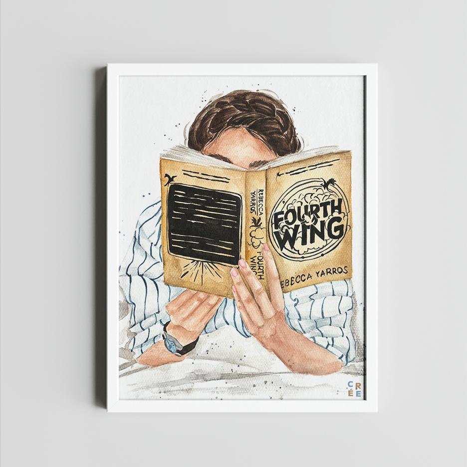 Fourth Wing book art print | Rebecca Yarros book wall art | hair color and skin options