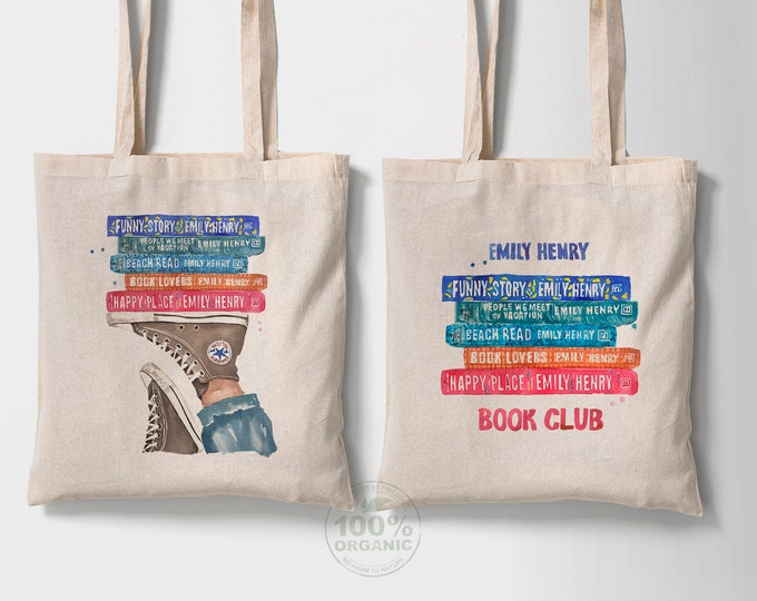 Emily Henry books collection tote bag | 100% organic cotton bookish shopping bag | 2 sides tote bag (updated! Includes Funny Story book)