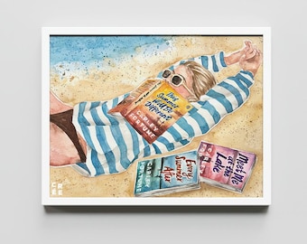 Carley Fortune books collection art print | hair and skin options