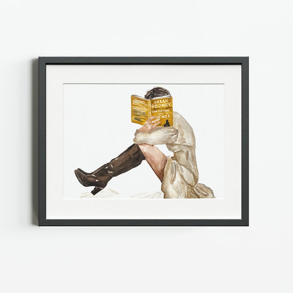 Sally Rooney Conversations with Friends book art print | Bookish wall art with woman reading Sally Rooney book