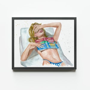 Happy Place book art print | Emily Henry book wall art | hair color and skin options