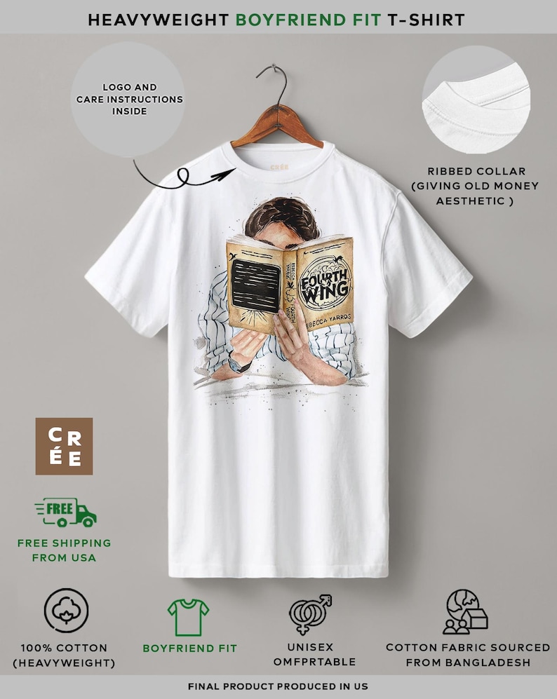 Fourth Wing book heavyweight boyfriend fit t-shirt | hair color & skin options immagine 2