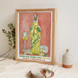 when life gives you lemons make limoncello art print | watercolor kitchen wall decor