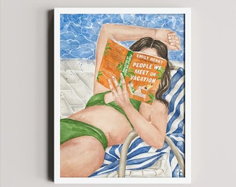People We Meet on Vacation book art print | Emily Henry book wall art | hair color options