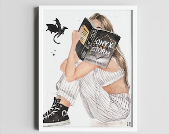 Onyx Storm book art print | Rebecca Yarros book wall art | | hair color and skin options