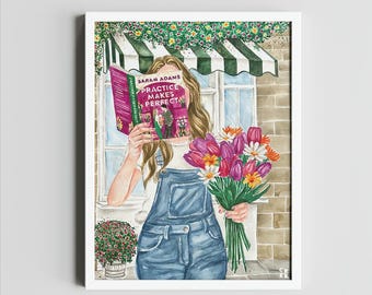 Practice Makes Perfect book art print | Sarah Adams book wall art |  hair color and skin options
