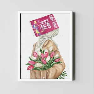 Happy Place book art print | Emily Henry book wall art decor | hijabi with book