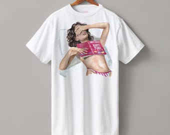 Happy Place book heavyweight boyfriend fit t-shirt | hair & skin options