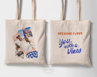 You, with a View by Jessica Joyce book tote bag | both sides print tote | 100% organic cotton bookish shopping bag