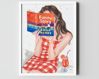 Funny Story by Emily Henry book art print | Emily Henry book poster |  Funny Story book wall art | Reading woman art print