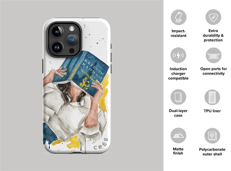 The Nightingale book phone case | Kristin Hannah book inspired tough phone cover | hair color and skin options Bild 3