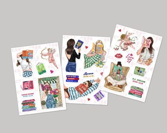 Pack of 3 sticker sheets | Sarah Adams + Ashley Poston + B K Borison books stickers