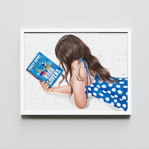 Book Lovers book art print | Emily Henry book wall art | hair color and skin options