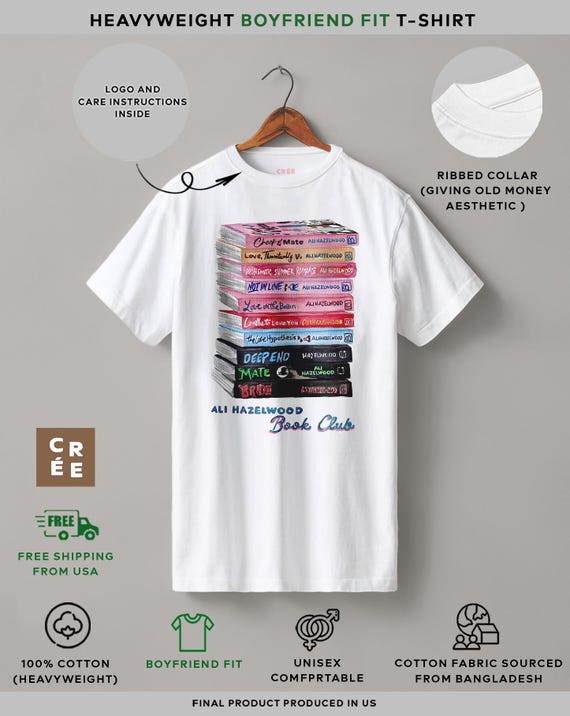 あおい Kindle、ANREALAGETシャツ Ali Hazelwood Books Heavyweight Classic Tee - Etsy