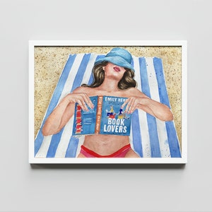 Book Lovers book art print | Emily Henry book wall art | hair color and skin options
