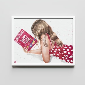 Happy Place book art print | Emily Henry book wall art | hair color and skin options