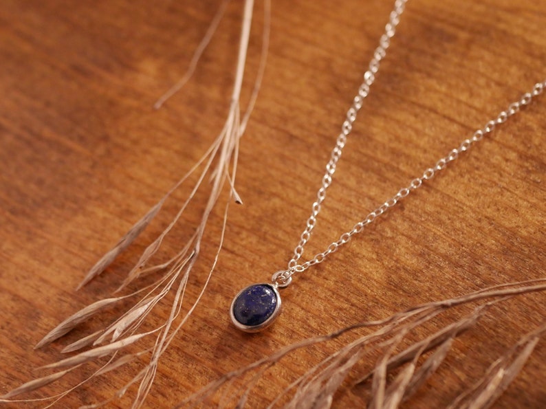 Lapis Lazuli Necklace 925 sterling silver pendant with Lapis Lazuli Stone, Drop Shape Stone, Natural Gemstone, dainty minimalist necklace, image 5