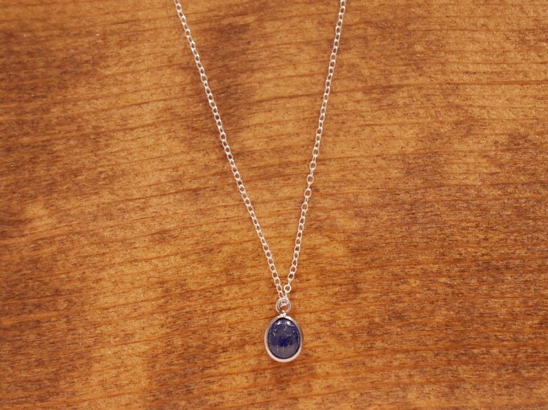 Lapis Lazuli Necklace 925 sterling silver pendant with Lapis Lazuli Stone, Drop Shape Stone, Natural Gemstone, dainty minimalist necklace, image 4