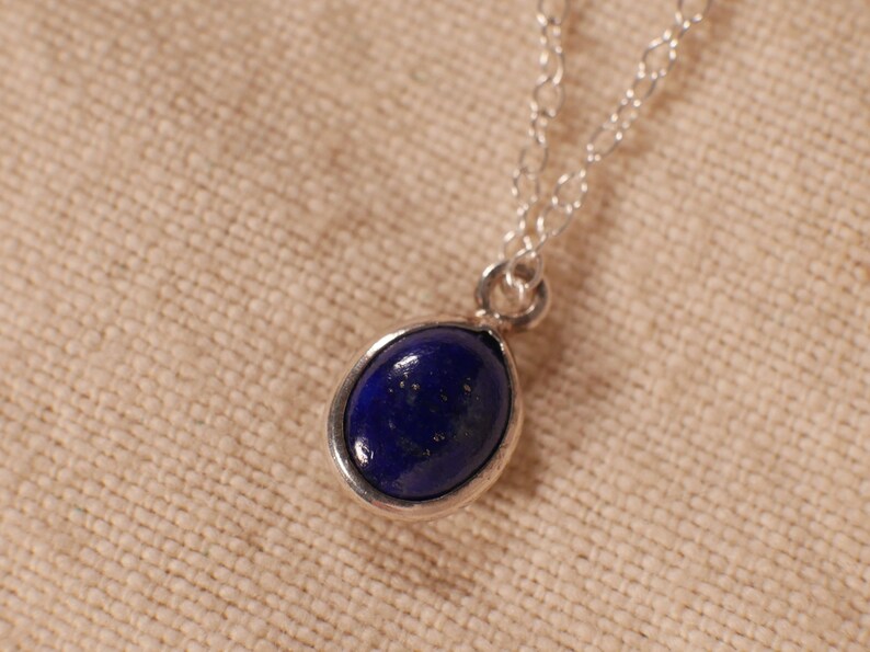 Lapis Lazuli Necklace 925 sterling silver pendant with Lapis Lazuli Stone, Drop Shape Stone, Natural Gemstone, dainty minimalist necklace, image 3