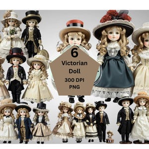 Victorian Doll Clipart Bundle 6 PNG Files