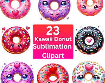 Clipart Donut Kawaii PNG : Graphiques pastels pour desserts (téléchargement numérique)