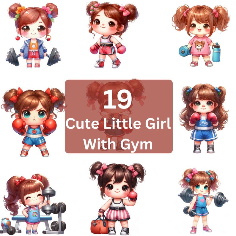 19 Little Girl Gym Clipart Bundle | Fitness Kids PNG Sublimation ...