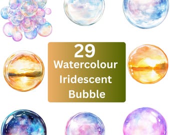 Watercolor Iridescent Bubble Clipart Bundle: Pastel PNG (Digital Download)