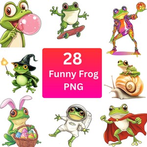 Funny Frog Clipart Bundle: Quirky PNGs, Transparent Background (Commercial Use)