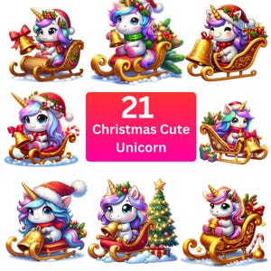 21 Christmas Unicorn Clipart Bundle | Cute Holiday Unicorn PNGs for Sublimation & Crafts